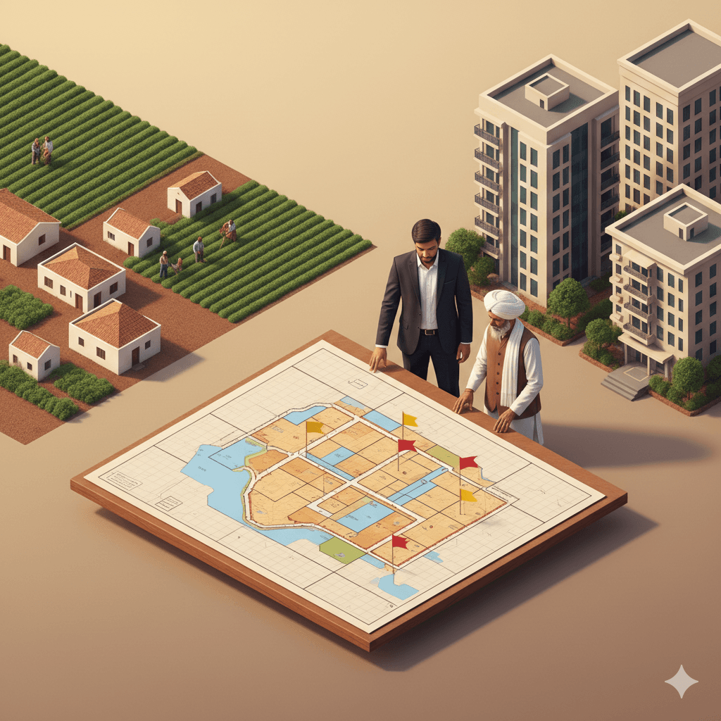 Land advisory and execution with plotted land and documents