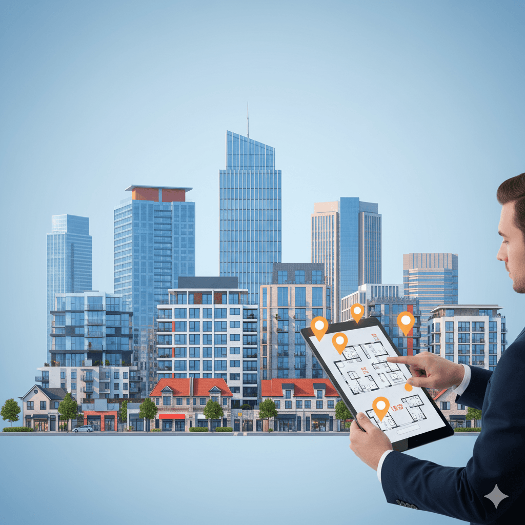 Residential and commercial properties illustration for DesiAcres advisory