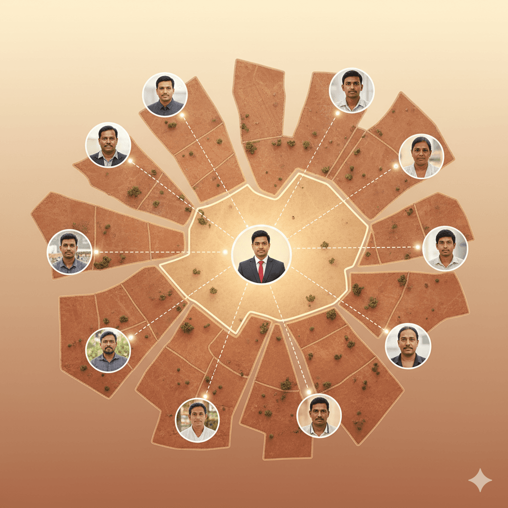 Land aggregation facilitation illustration with multiple landowners and parcels