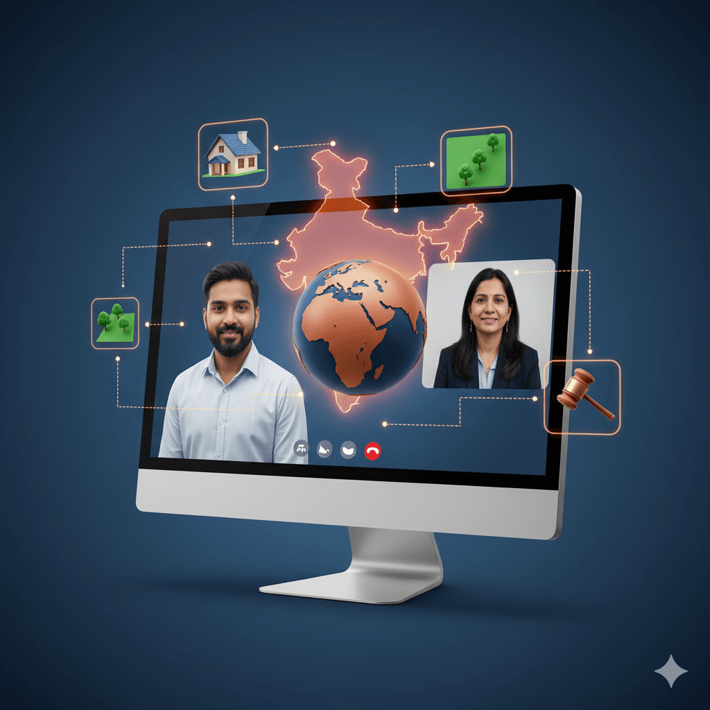 NRI and government auction advisory illustration with globe and property